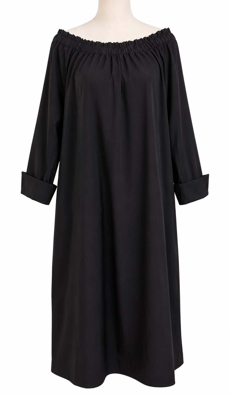 J.Jill Black Off Shoulder Midi Dress 1X Long Sleeve Relaxed Shift Tunic NWT